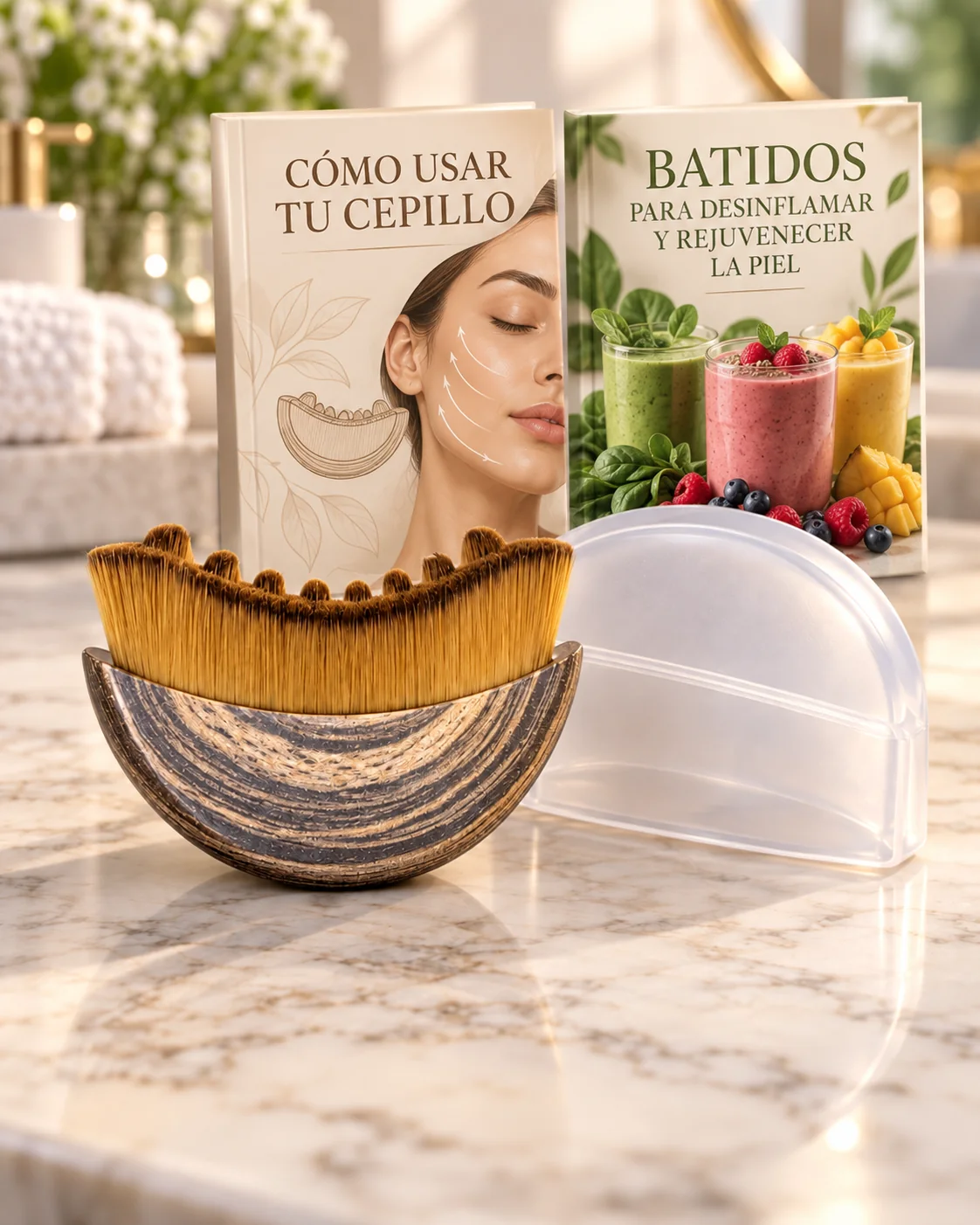 Cepillo facial NEXO, su estuche y los ebooks de uso y de batidos