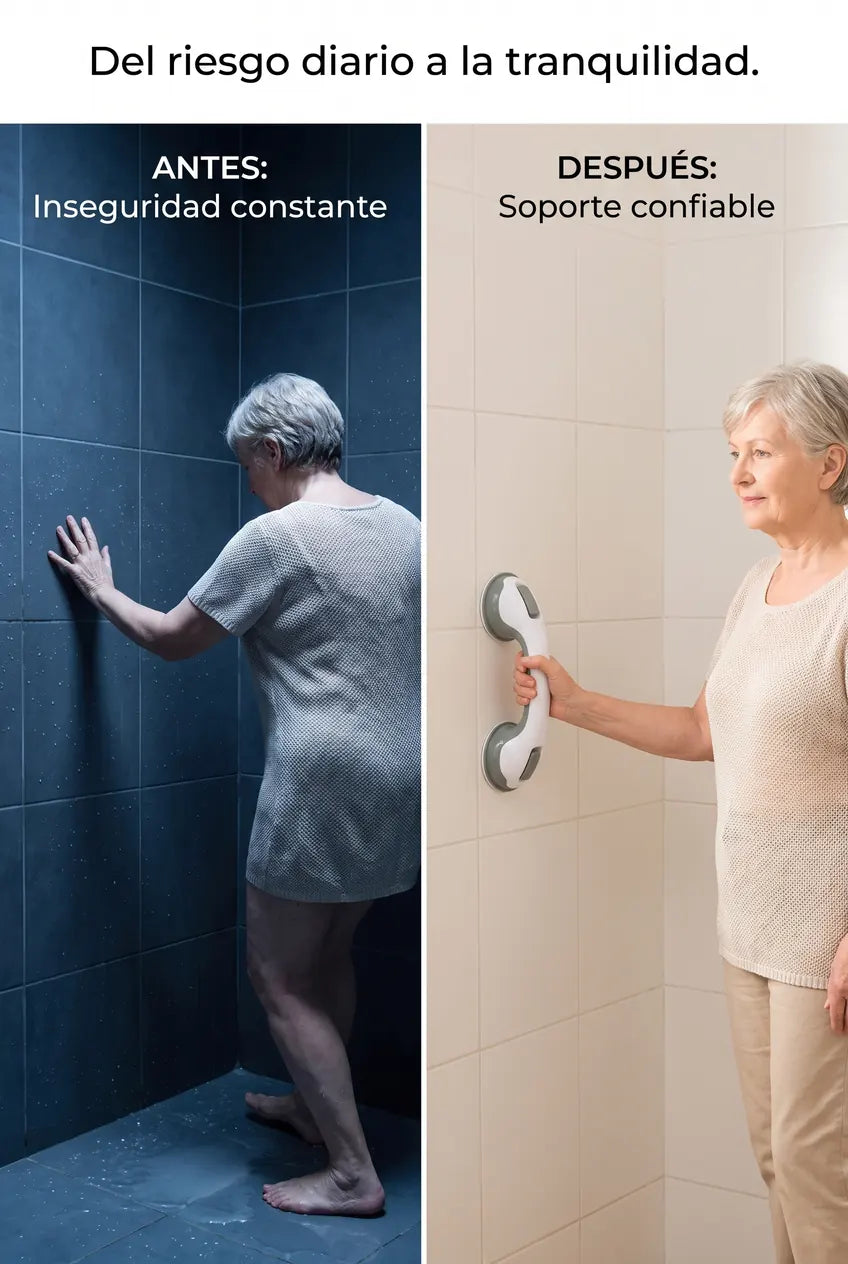 Transformación de baño peligroso a baño seguro con manija de ventosa